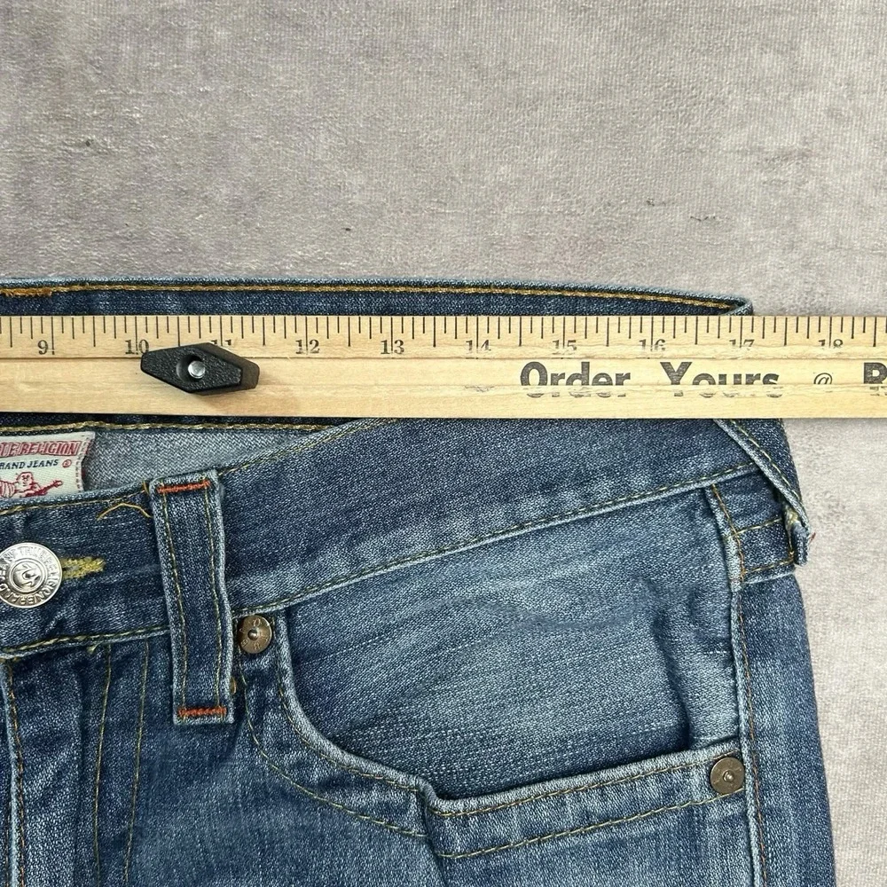 True Religion Jeans Mens 34x26 Blue Denim Straight Medium Wash Flaps USA Made